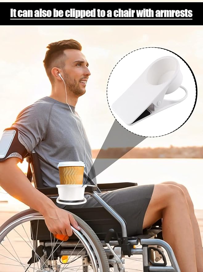 2PCS Clip on Cup Holder for Chair, Kalolary Desk Drink Holder Clamp, White - Image 5