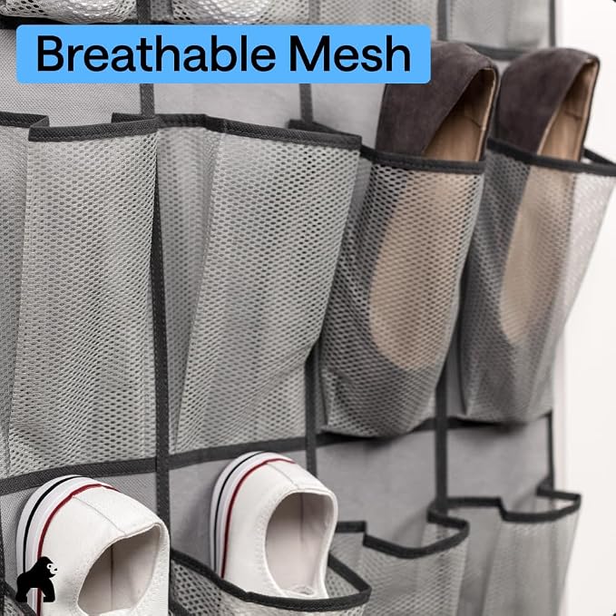 GORILLA GRIP Over the Door Shoe Organizer, 24 Large Pockets, Gray - Image 5
