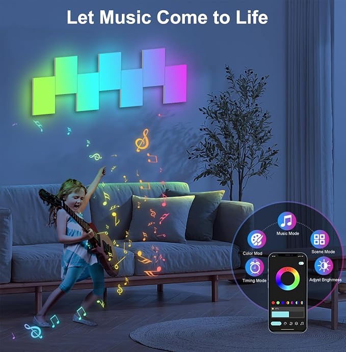 Rectangle LED Wall Lights Large, Smart Home Gaming Setup Lights RGB-IC DIY LED Light Panels Work with Alexa Google Assistant, APP & Voice Control, Music Sync for Bedroom Gaming Room TV Decor, 10 Pack - Image 4