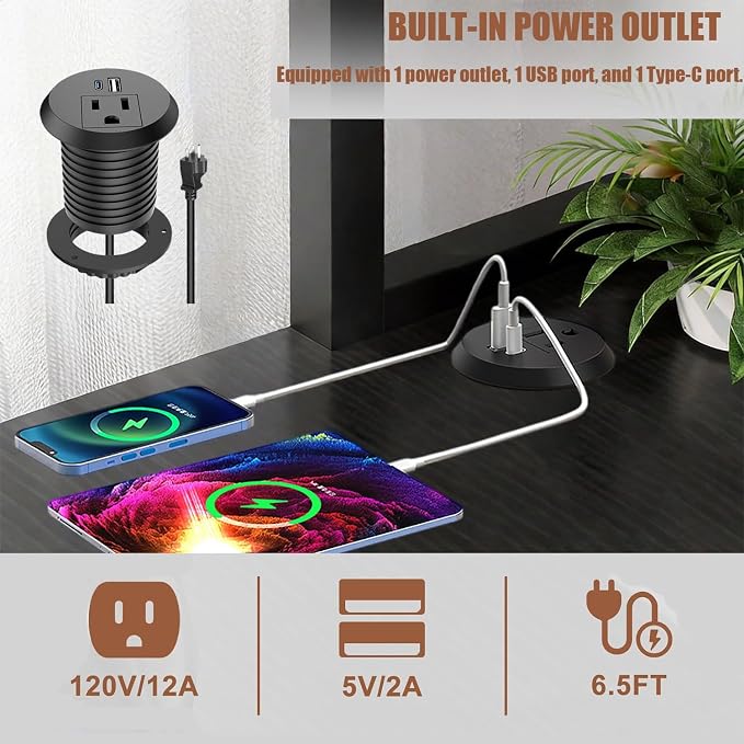 Gaming Desk with LED Lighting and Charging Station | 47 Inch Computer Desk With Hutch & Pegboard Organizer, USB-C Ports & Power Strip, Modern Workstation For Gamer Home Office - Image 3