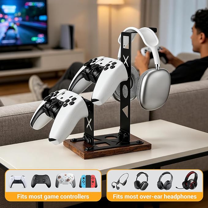 Gaming Headset Stand Game Headphone Organizer Controller Holder for Gamepad | Gaming Headphones Stand Gamepad Organizer Game Earphone Hanger Controller Hook for Desktop,Gaming Desk Accessories Black - Image 7