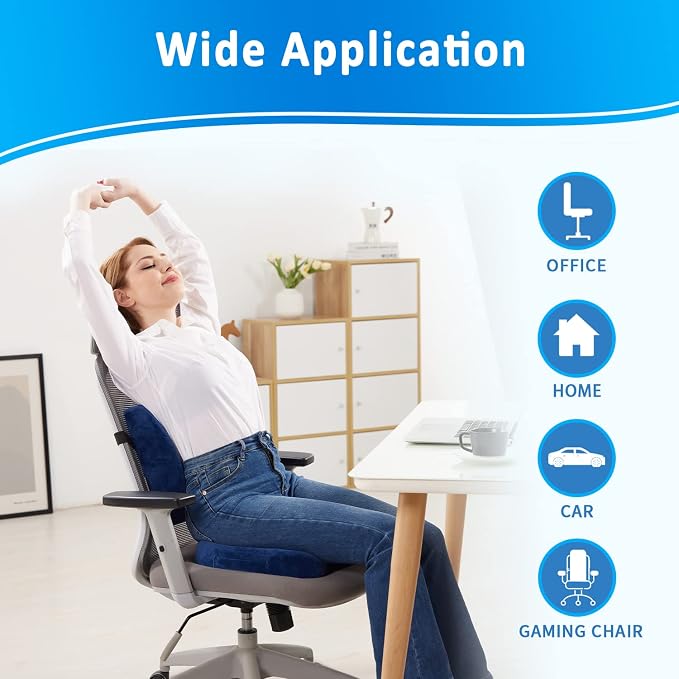 SAIREIDER Chair Cushion and Lumbar Support Pillow for Office Chair, Car Seat Cushions Back Support Pillows, Memory Foam Chair Support for Back&Lumbar, Relieve Tailbone Pain and Sciatica (Blue) - Image 5