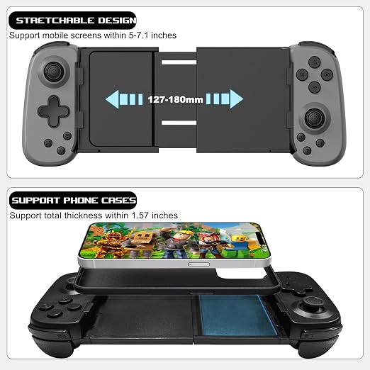 arVin Mobile Gaming Controller for iPhone, Android with Phone CASE Support, Wireless Gamepad for iPhone/iPad/Samsung/Tablet/Switch/PS4/PC - Play Xbox Cloud Gaming/PS Remote Play/Steam Link/GeForce Now - Image 4