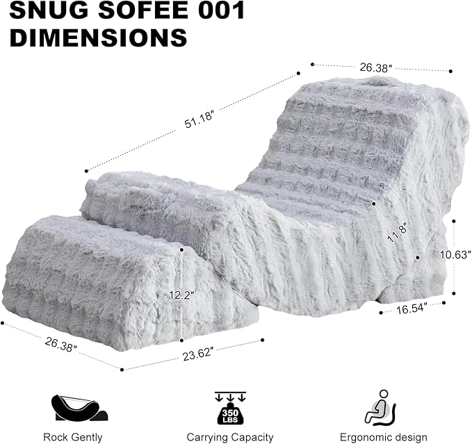 Quiet Rocking Chair, 3-in-1 Adjustable Boneless Floor Recliner for Adults | Zero Gravity Comfort as a Rocker, Chaise Lounger or Floor Seat, with Faux Fur Washable Cover for Reading, Nursing or Gaming - Image 2