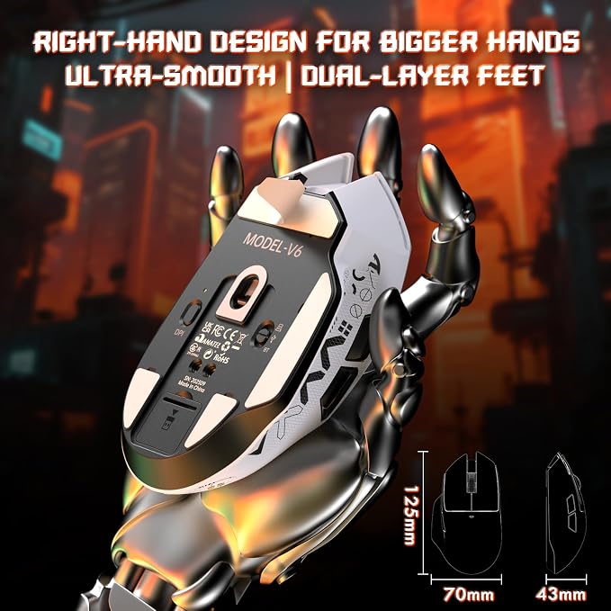 ATTACK SHARK V6 65g Wireless Gaming Mouse with RGB Magnetic Charging Dock,BT/2.4G Wireless/Wired Mouse with Tape 1K Polling,PixArt PAW3311 Sensor,25K DPI,Programmable Gamer Mice for PC/Win/Mac (White) - Image 9