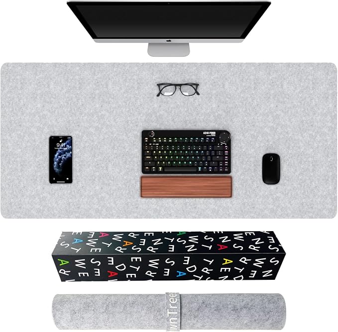 DAWNTREES Large Felt Desk Mat,39.4''x19.69'' Full Keyboard and Mouse Pad | Non-Slip Computer Desk Mat for Home and Office,100x50CM Felt Desk Pad Protector (Light Gray) - Image 7