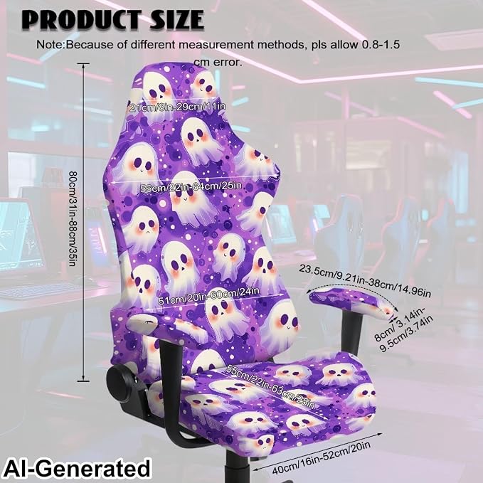 Cartoon Ghost Gaming Chair Covers with Armrest Set of 4 Computer Chair Slipcovers Halloween Rotating Computer Chairs Slipcovers for Holiday Home Club Office Decorations - Image 7