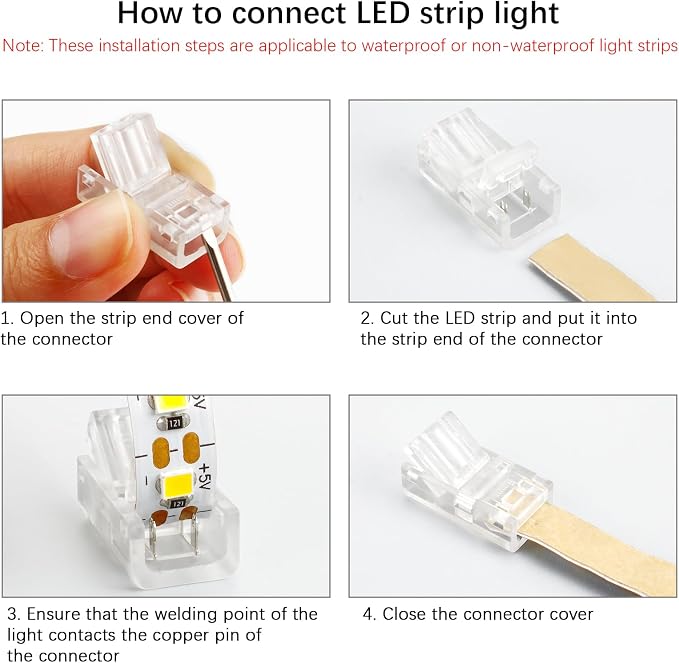 RGBZONE 10pcs 2-Pin 8mm LED Strip to Wire Connectors and 10m/32.8ft 2 Pin Extension Wire for Waterproof or Non-Waterproof Single Color LED Strip Lights(IP20/IP65) - Image 5