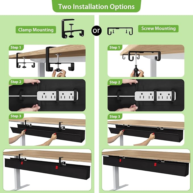 KEEGH Extra Large No Drill Under Desk Cable Management Tray 48 in, Black - Image 2