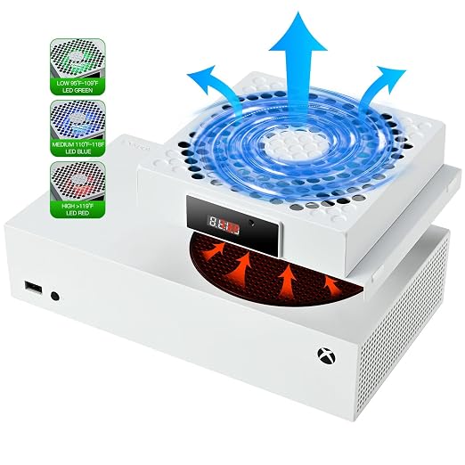 DEPGI Cooling Fan for Xbox Series S, Featuring Automatic Fan Speed Adjustment Based on Temperature, LED Display Screen, Low Noise, Easy Installation, 3 speeds, with RGB LED by DEPGI
