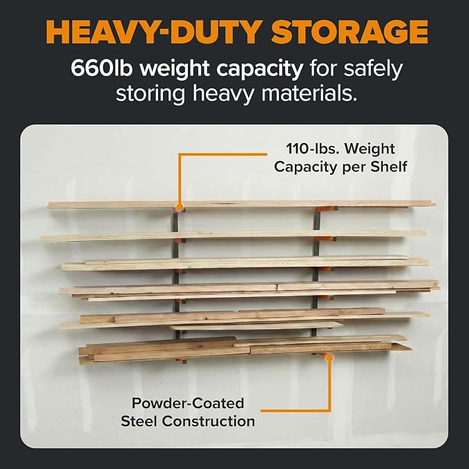 BORA Wood Rack, 6-Level Wall Mount Lumber Storage Rack for Wood Storage - Image 6