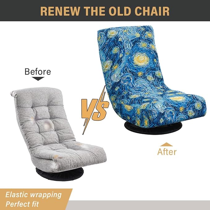 Swivel Reclining Folding Floor Gaming Chair Cover Printed Lazy Boy Chair Slipcover Lounge Folding Sofa Seat Covers for Teens and Adults, 05 - Image 6