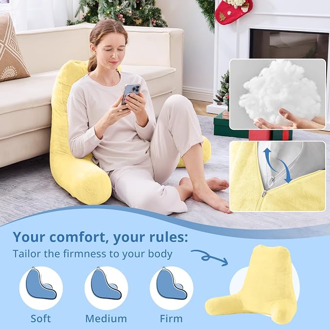 Sasttie Reading Pillow for Bed, Back Pillow for Sitting Up, Light Yellow - Image 3