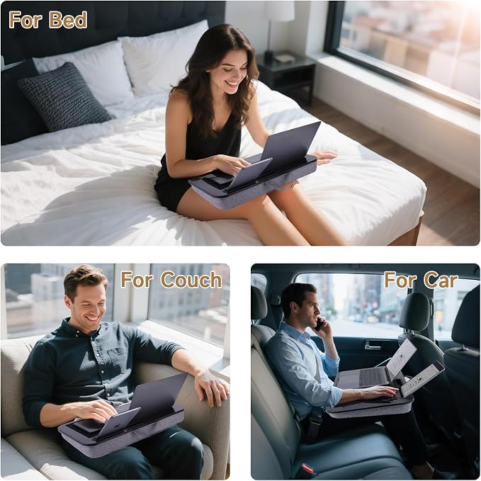 ASIEIT New Laptop Lap Desks for Adults, Fits Up to 17.3" Laptops, Portable Laptop Desk for Bed, Multi-Functional Bed Desk with Mouse Pad, Cushion, Phone Holder & Handle, Lap Stand for Bed, Couch, Car - Image 3