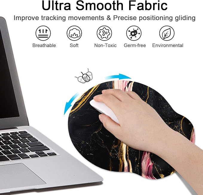 Britimes Ergonomic Mouse Pad Set with Wrist Rest, Marble Black - Image 4