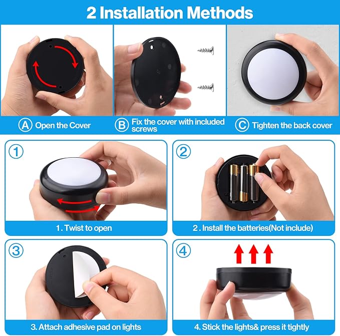 Cadrim Puck Lights, 4 Pack LED Puck Lamp Set, Battery Powered Under Cabinet Lighting, 13 Color Changing, 1 Wireless Remotes for Kitchen Closet Bedroom, Black - Image 4