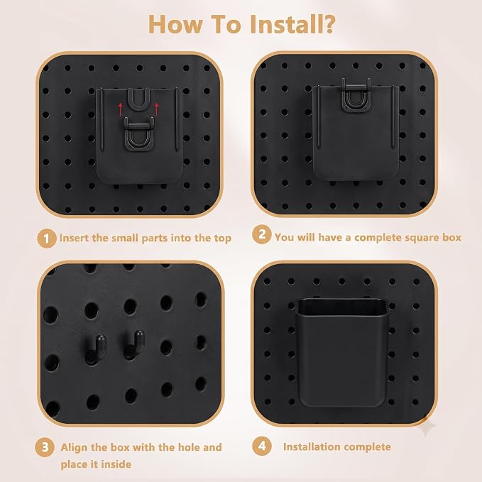 FZK 28-Packs Peg Board Organizer Accessories Kit, Black | Includes ABS bins, shelves, book racks, and pegboard hooks, fits standard pegboards, ideal for home, office and gaming room - Image 4