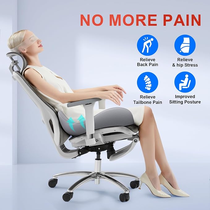 Benazcap Large Cooling Memory Foam Seat Cushion, Sciatica Pain Relief | Cool breathable cover, ergonomic cushion for long sitting. Eases sciatica & tailbone pain for office and gaming chairs - Image 6