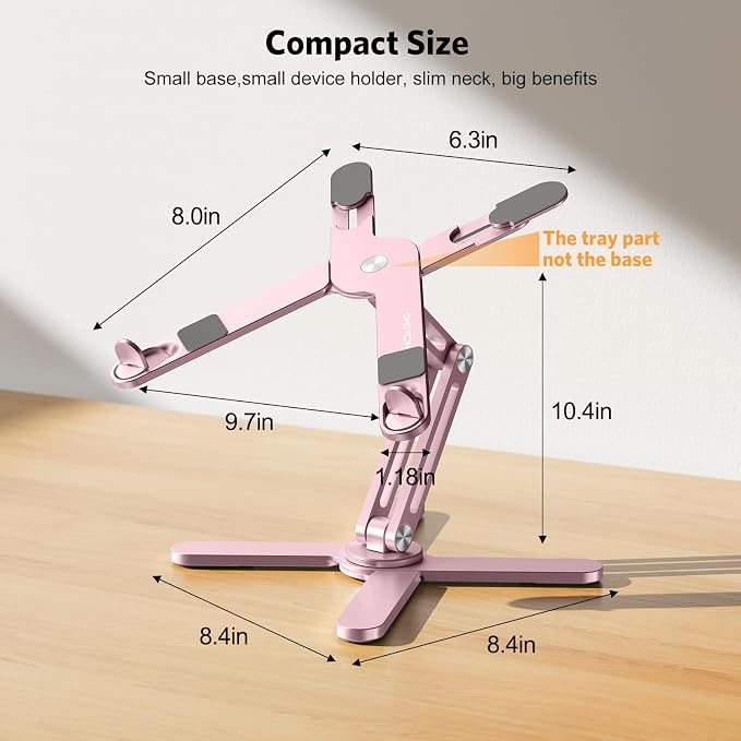 OMOTON LA10 360° Rotating Laptop Stand Riser Foldable for Desk, Pink | Aluminium Aolly, Tool-free Adjustable Height Angles, Collaborative Work, Easy Storage, Fits 11"-17" MacBook Pro/Air, Dell, HP - Image 5