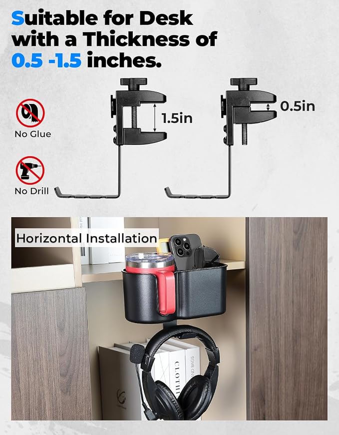 KEMIMOTO 3-in-1 Desk Cup Holder and Headphone Hanger, Fits 18-32 oz Cups - Image 3