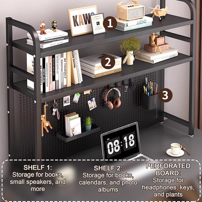 Computer desk with pegboard, gaming table with storage shelf, equipped with installation tools, modern study desk, suitable for home office bedroom storage(White,75cm) - Image 4