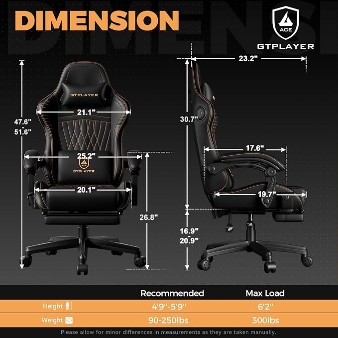GTPLAYER ACE-PRO Music Gaming Chairs – Built-in Speakers, App Support & Bluetooth Control, Computer Game Chairs with Footrest for Adults, Ergonomic, Reclining, Linkage Armrest, Black & Orange Stitch - Image 3