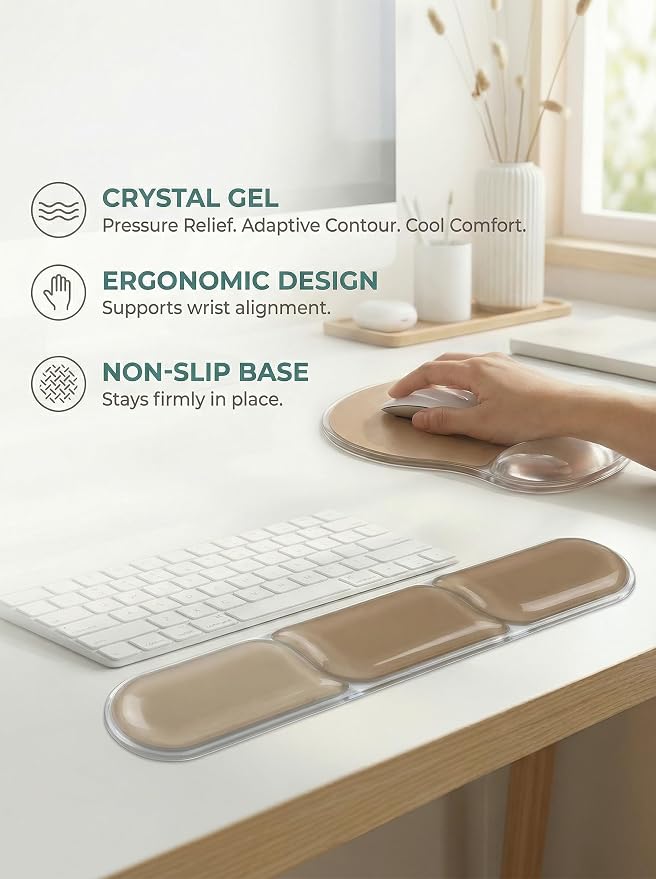 AUPET Ergonomic Gel Mouse Pad and Keyboard Wrist Rest Set, Crystal Gel Cushion Support, PU Base, Smooth Tracking Surface, Easy to Clean Desk Accessories for Office Home Laptop (Gradient Brown) - Image 3