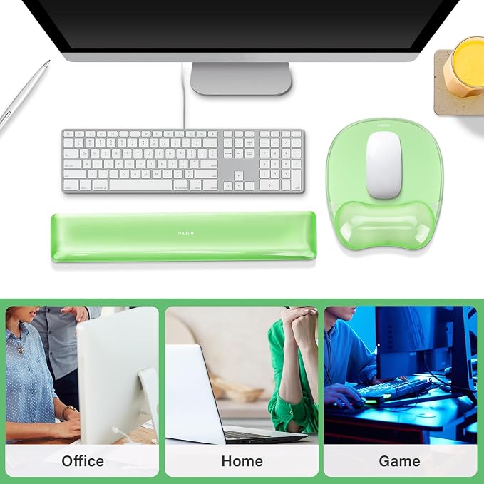 MOSISO Cooling Gel Wrist Rest Support for Mouse Pad&Keyboard Set, Green - Image 9