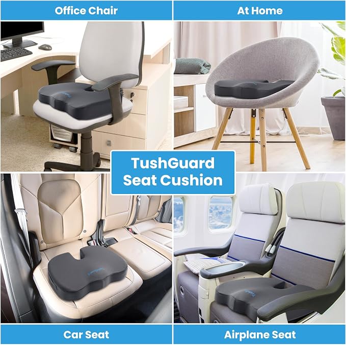 TushGuard Memory Foam Seat Cushion for Office Chair, Car Seat, Gray, XL | Office Chair Cushion for Car, Airplane - Chair Pad for Long Sitting Sciatica, Hip, Coccyx,Tailbone Pain Relief, Butt Pillow - Image 6