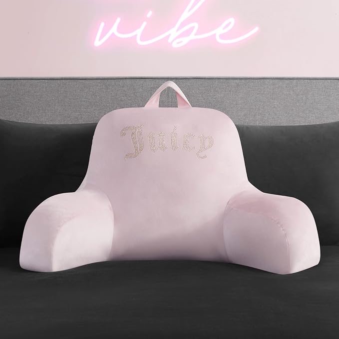 Juicy Couture Velour Backrest Pillow with Rhinestone Juicy Logo - 30"x17", Light Pink Supportive Bed Rest Pillow for Reading, Gaming, or Relaxing - Image 2