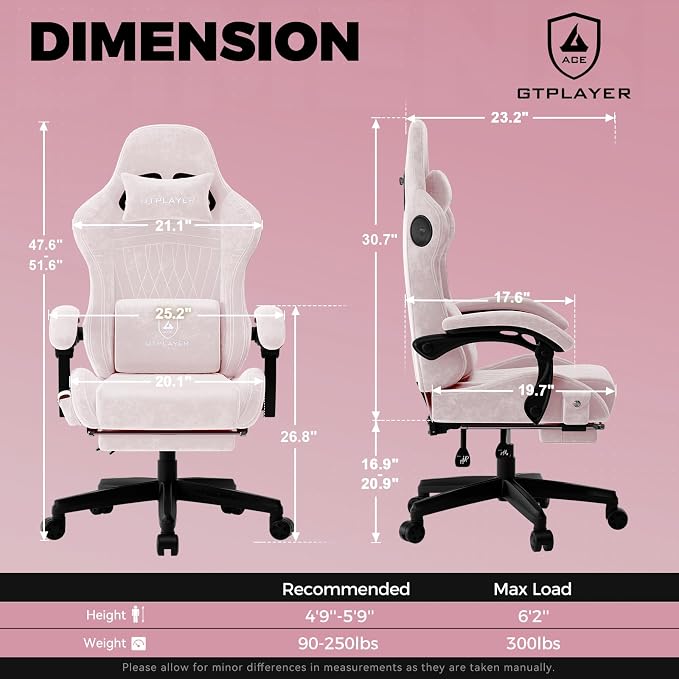 GTPLAYER ACE-PRO Music Gaming Chairs – Built-in Speakers, App Support & Bluetooth Control, Computer Game Chairs with Footrest for Adults, Ergonomic Reclining Silla, Linkage Armrest, Pink 【Velvet】 - Image 3