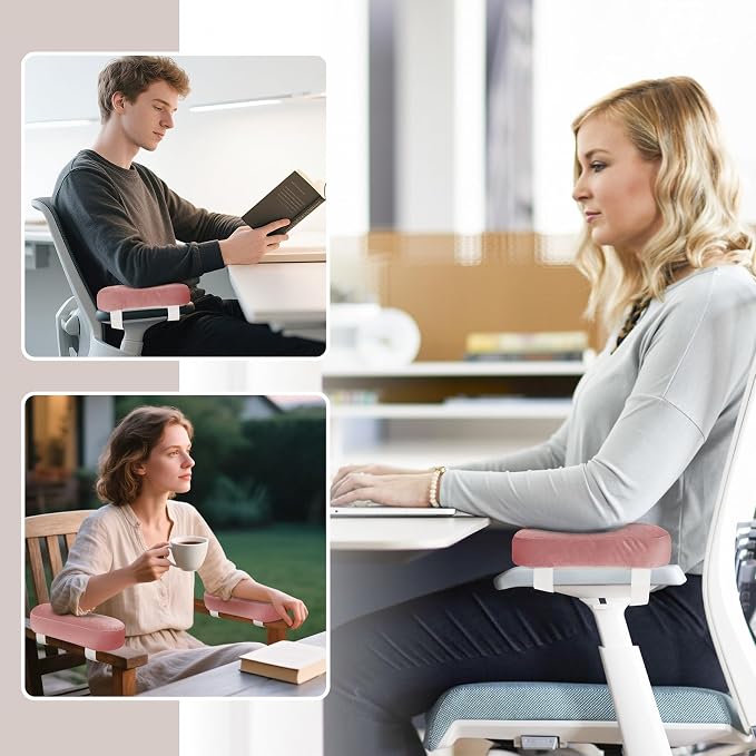 2-Pack Non-Slip Armrest Pads for Office & Gaming Chairs - Ergonomic Forearm Support Pillow for Desk, Computer & Wheelchair, Pressure Relief Cushions (Pink) - Image 6