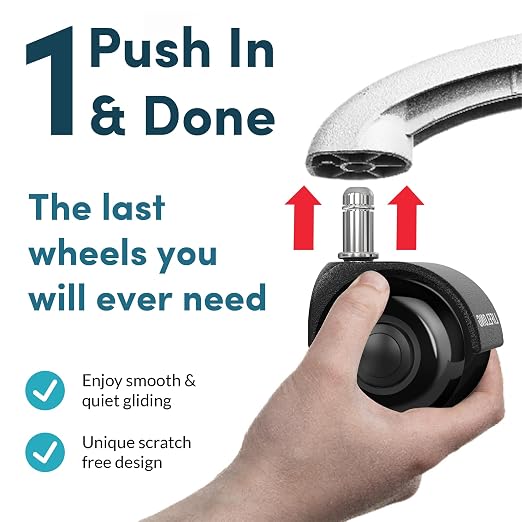 Lifelong Dual Office Chair Wheels Replacement, Heavy Duty, 5-Pack Fits 98% | 2 Inch Original Rubber Caster, Desk Wheels, Smooth & Quiet, Safe for Hardwood Floors & Carpet, Replace Office Chair Mats - Image 5