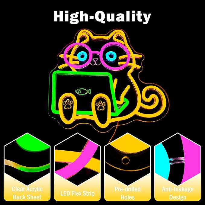 Nerd Cat Neon Sign Technical Support Cat Led Sign Dimmable Kitten with Glasses Playing Laptop Computer Neon Lights Funny Gift for Programmers Cat Lovers - Image 6