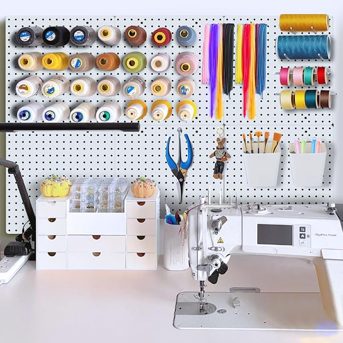 FZK Modular Plastic Peg Board Wall Organizer Kit, 16x16, White | Features 33 storage accessories, heavy duty 200 pounds capacity, suitable for craft room, kitchen and office wall - Image 7