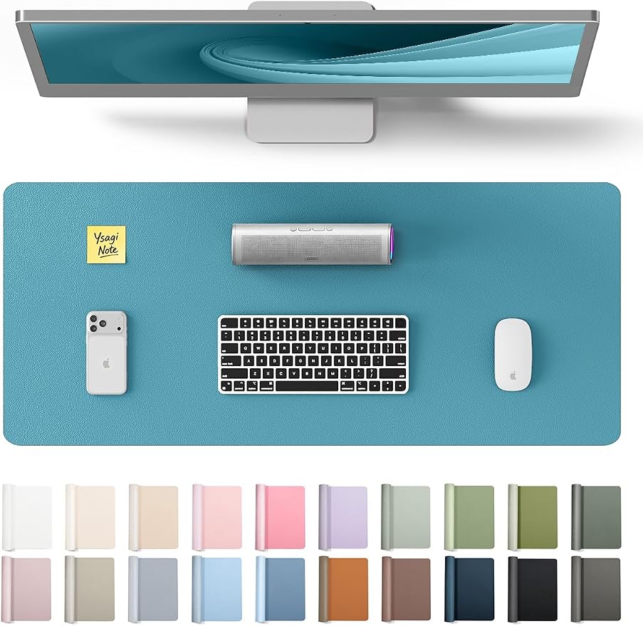 YSAGi Leather Desk Pad Protector, Office Desk Mat, Large Mouse Pad, Non-Slip PU Leather Desk Blotter, Laptop Desk Pad, Waterproof Desk Writing Pad for Office and Home (Turquoise, 23.6" x 13.8") by YSAGi