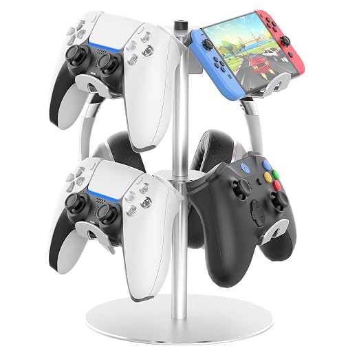 DGPCT Aluminum Rotating Controller Stand for Xbox/PS5/Switch, 2-Tier | 6 Hangers to Place, Holds Headset & Controllers, Stable Controller Organizer Rack, Fits for Switch Pro/PS4 and More, Silver - Image 9