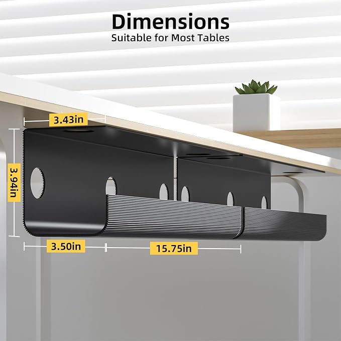 Yecaye 2 Pack Cable Management Under Desk, 31.5 in, Black - Image 2