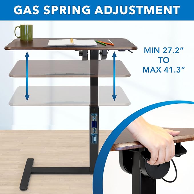 Mount-It! Overbed Table with Wheels, Tilting Adjustable Height Walnut - Image 9
