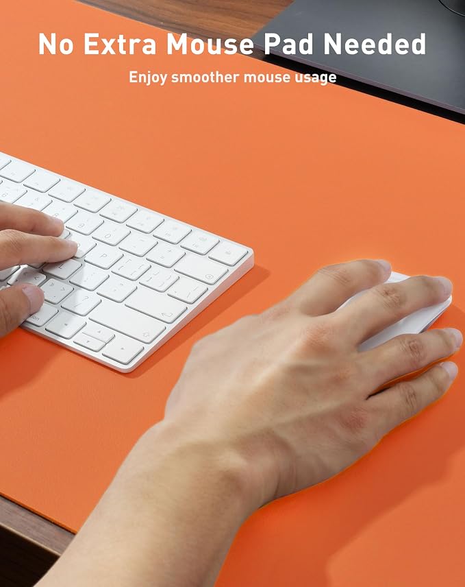 Aothia Faux Leather Desk Mat - Large Mouse Pad, Non-Slip PU Leather Blotter, Waterproof Writing Surface for Office and Home (Hermes Orange, 40" x 24") - Image 4