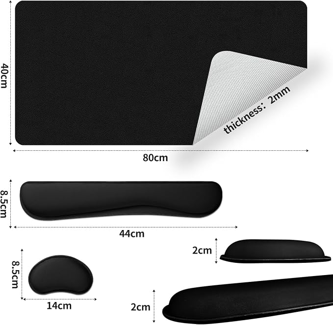 Desk Mat Set,3-in-1 Mouse Pad with Wrist Rest and Keyboard Pad | 31.5" x 15.7" Ergonomic Keyboard and Mouse Pad Set, Memory Foam Keyboard Wrist Rest, Waterproof Computer Mat, Black - Image 6