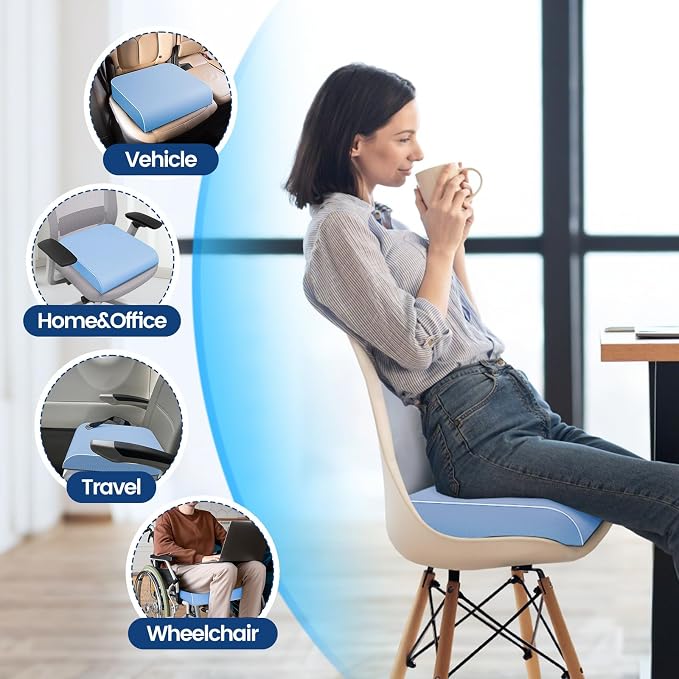 SweetSlubr Seat Cushion, Chair Pad, Memory Foam Tailbone Pain Relief | Office Chair Cushion for Tailbone Pain Relief, Non-Slip Cover, Soft Support for Office Chair, Car Seat,Large/Light Blue - Image 5