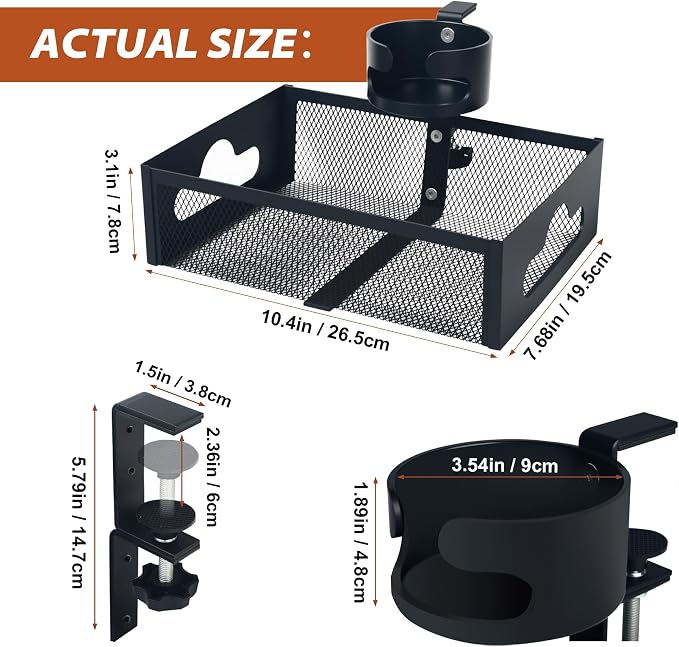 Under Desk Organizer 360° Swivel with Cup Holder,Holds Up to 7lbs - Image 3