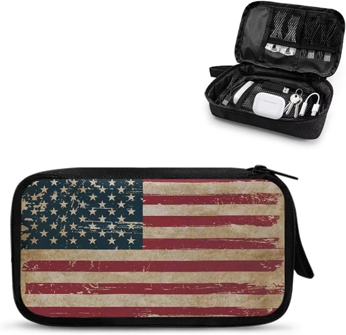 Vintage USA Flag Print Large Electronics Organizer - Travel Case, Cord Organizer, Accessories for Women by Unknown