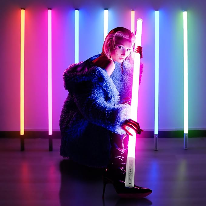 6Pack 4ft Portable 5000mAh Battery Powered RGB Tube Light with Case Handheld Color Neon Lights Bar Stand for LED Video Studio Light Stick Photography DJ Dance Party Stage Photo Booth Lighting - Image 3