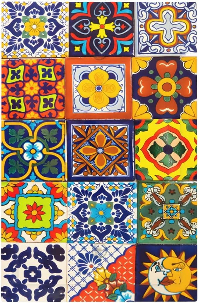 Decorative Light Switch Cover Plate Vintage Traditional Colorful Mexican Talavera Tiles Style 1 Gang No Device Single Blank Outlet Covers Wall Plate Switchplate Covers Dimmer Faceplate Decor by JOOJIAO