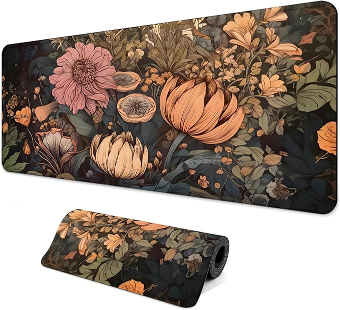 Gaming Mouse Pad with Anti-Slip Rubber Base, Extended Large Computer Mouse Mat with Stitched Edges, Long XL Anime Mousepad for Laptop and Keyboard, 31.5 x 11.8 inch (Wildflowers) by Unknown