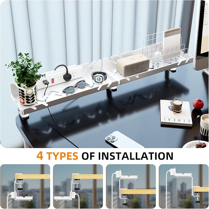 Extended Metal Under Desk Cable Management Tray with Power Outlet - Image 5