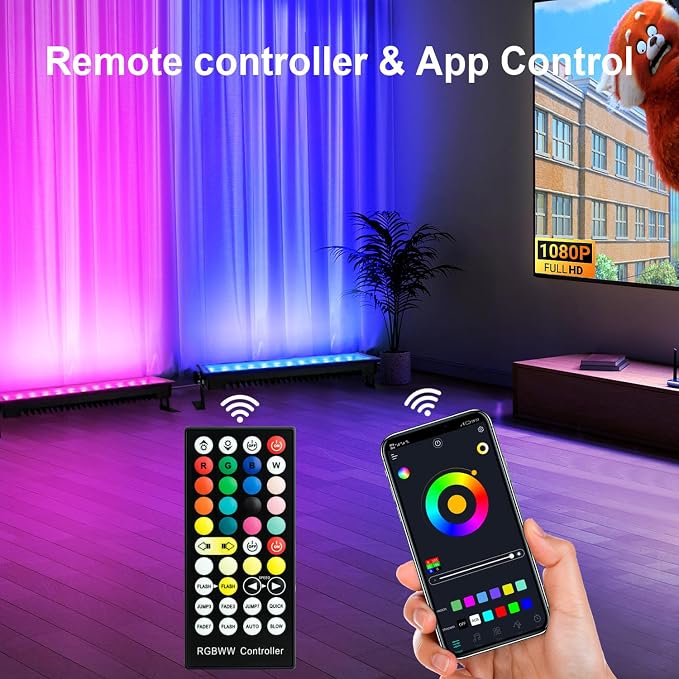 LED Stage Wash Lights Bar - 120W RGB & White Color Changing IP66 Waterproof Stage Light Bar with Remote & APP Controlled Uplighting for Church, Wedding, Birthday Party & Events - Image 3