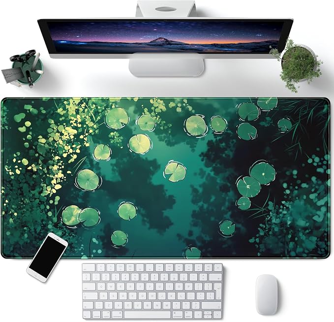 Lily Desk Mat Green Mouse Pad Large Cute Pond Desk Pad Gaming Mousepad XXL 31.5''X15.7'' Plant Aesthetic Extended Big Keyboard Mouse Mat Kawaii Gift for Office Decor by CYZFF